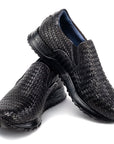 Paul Parkman Men's Black Woven Leather Slip-On Sneakers (ID