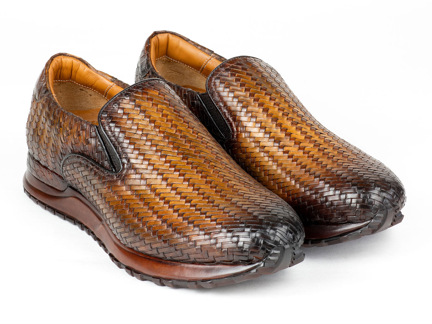 Paul Parkman Men's Brown Woven Leather Slip-On Sneakers (ID