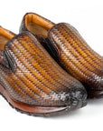 Paul Parkman Men's Brown Woven Leather Slip-On Sneakers (ID