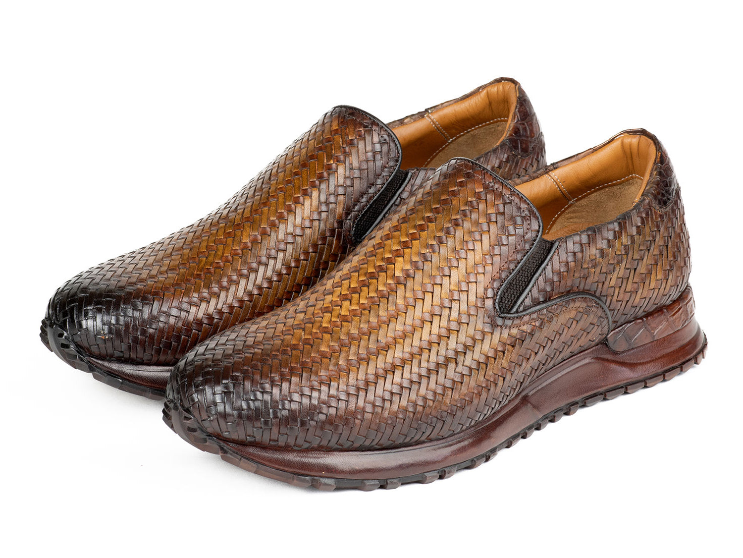 Paul Parkman Men's Brown Woven Leather Slip-On Sneakers (ID