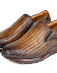 Paul Parkman Men's Brown Woven Leather Slip-On Sneakers (ID