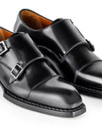 Paul Parkman Triple Leather Sole Hand-Welted Cap Toe Monkstraps Black (ID