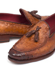 Paul Parkman Camel Brown Genuine Ostrich Tassel Loafers (ID