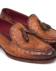 Paul Parkman Camel Brown Genuine Ostrich Tassel Loafers (ID