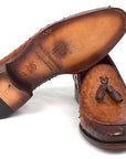 Paul Parkman Camel Brown Genuine Ostrich Tassel Loafers (ID
