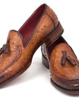 Paul Parkman Camel Brown Genuine Ostrich Tassel Loafers (ID