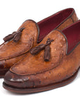 Paul Parkman Camel Brown Genuine Ostrich Tassel Loafers (ID