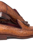 Paul Parkman Camel Brown Genuine Ostrich Tassel Loafers (ID