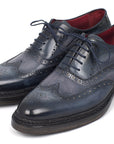 Paul Parkman Men's Triple Leather Sole Wingtip Oxfords Blue (ID
