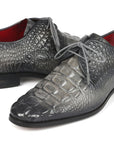 Paul Parkman Gray Crocodile Embossed Calfskin Derby Shoes (ID