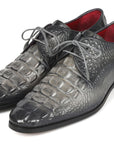 Paul Parkman Gray Crocodile Embossed Calfskin Derby Shoes (ID