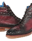 Paul Parkman Men's Bordeaux Croco Embossed Leather Boots (12811-BRD)