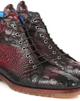 Paul Parkman Men's Bordeaux Croco Embossed Leather Boots (12811-BRD)