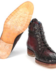 Paul Parkman Men's Bordeaux Croco Embossed Leather Boots (12811-BRD)