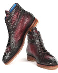 Paul Parkman Men's Bordeaux Croco Embossed Leather Boots (12811-BRD)