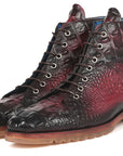 Paul Parkman Men's Bordeaux Croco Embossed Leather Boots (12811-BRD)