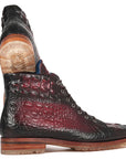 Paul Parkman Men's Bordeaux Croco Embossed Leather Boots (12811-BRD)