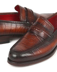 Paul Parkman Brown Crocodile Embossed Calfskin Penny Loafers (ID