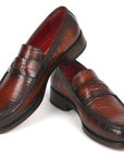 Paul Parkman Brown Crocodile Embossed Calfskin Penny Loafers (ID