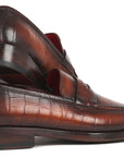 Paul Parkman Brown Crocodile Embossed Calfskin Penny Loafers (ID