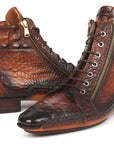 Paul Parkman Crocodile Textured Calfskin Handmade Zipper Boots (ID