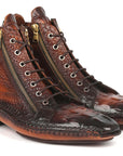 Paul Parkman Crocodile Textured Calfskin Handmade Zipper Boots (ID