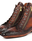 Paul Parkman Crocodile Textured Calfskin Handmade Zipper Boots (ID