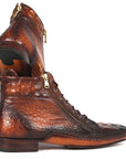 Paul Parkman Crocodile Textured Calfskin Handmade Zipper Boots (ID