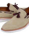 Paul Parkman Beige & Brown Plaid Canvas Derby Shoes (ID