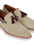 Paul Parkman Beige & Brown Plaid Canvas Derby Shoes (ID