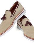 Paul Parkman Men's Smart Casual Tassel Loafers Beige Suede (ID