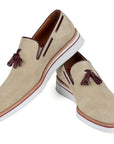 Paul Parkman Beige & Brown Plaid Canvas Derby Shoes (ID