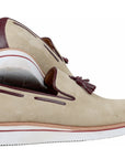 Paul Parkman Beige & Brown Plaid Canvas Derby Shoes (ID