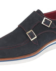 Paul Parkman Men's Smart Casual Monkstrap Shoes Navy Suede (ID