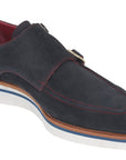 Paul Parkman Men's Smart Casual Monkstrap Shoes Navy Suede (ID