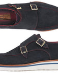 Paul Parkman Men's Smart Casual Monkstrap Shoes Navy Suede (ID