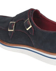 Paul Parkman Men's Smart Casual Monkstrap Shoes Navy Suede (ID