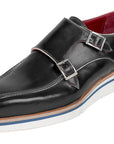 Paul Parkman Men's Smart Casual Monkstrap Shoes Black Leather (ID