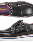 Paul Parkman Men's Smart Casual Monkstrap Shoes Black Leather (ID