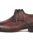 Paul Parkman Beige & Brown Plaid Canvas Derby Shoes (ID