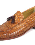 Paul Parkman Woven Leather Tassel Loafers Camel Colour (ID