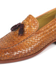 Paul Parkman Beige & Brown Plaid Canvas Derby Shoes (ID