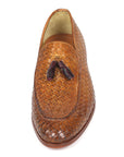 Paul Parkman Woven Leather Tassel Loafers Camel Colour (ID