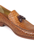 Paul Parkman Woven Leather Tassel Loafers Camel Colour (ID