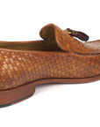 Paul Parkman Woven Leather Tassel Loafers Camel Colour (ID