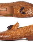 Paul Parkman Woven Leather Tassel Loafers Camel Colour (ID