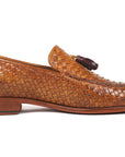 Paul Parkman Woven Leather Tassel Loafers Camel Colour (ID