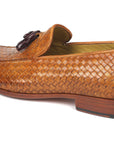 Paul Parkman Woven Leather Tassel Loafers Camel Colour (ID