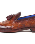 Paul Parkman Beige & Brown Plaid Canvas Derby Shoes (ID