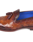 Paul Parkman Beige & Brown Plaid Canvas Derby Shoes (ID